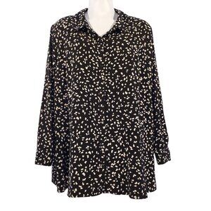 Susan Graver Peachskin Peplum Blouse B&W Print Office Plus Womens 2X